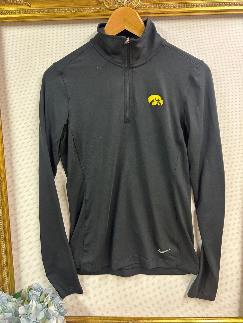 Nike Golf Black Long-Sleeve Quarter-Zip with Yellow Hawkeye | XS